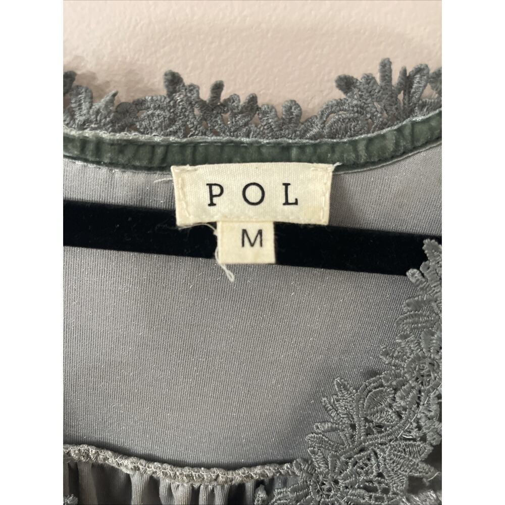 POL Crushed Velvet Tunic Womens M Gray Embroidered V-Neck Fairy Goth Festival - Picture 3 of 9